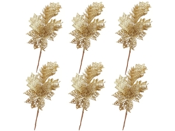 Pacote com 6 Sprays de Palhetas de Natal com Flor Artificial e Frutas para Decoração de Natal