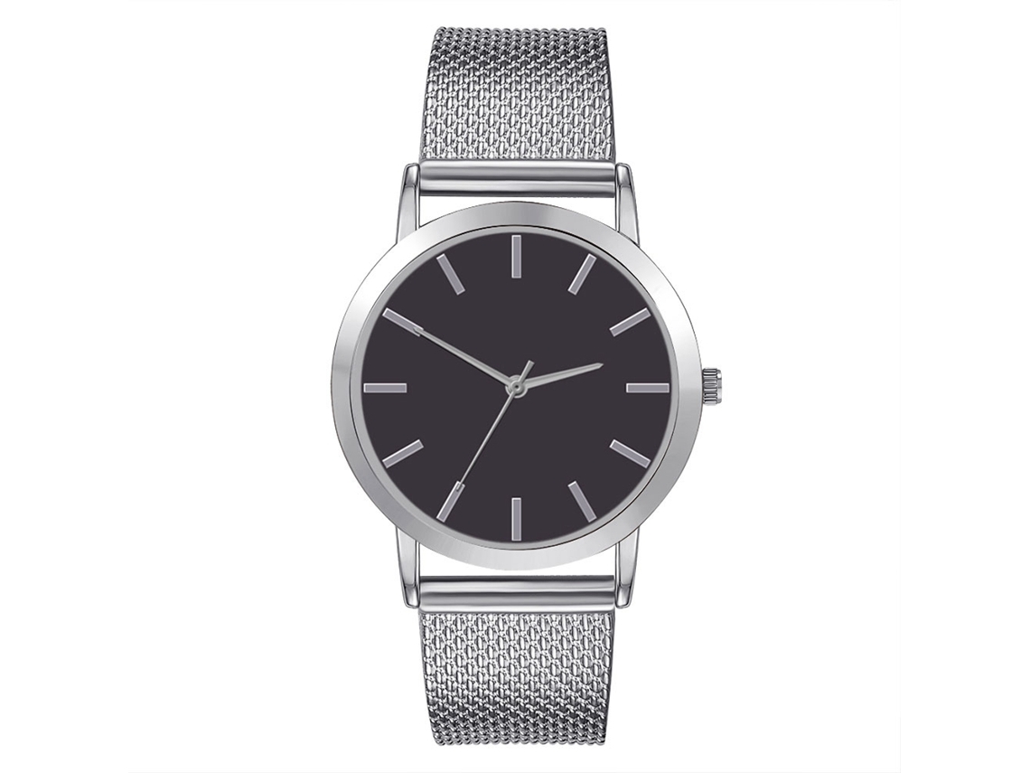 Reloj De Pareja Unisex De Cuarzo Con Dial Redondo Acero Plata Negro