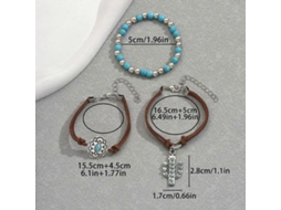 Conjunto De Pulseiras Com Design De Cacto Incrustado Em Turquesa - Acessório De Mão Versátil