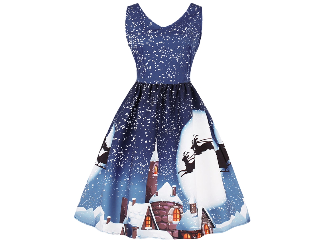 Vestido De Festa Feminino Laxiscreed Sem Mangas Com Decote Em V, Estampa De Natal, Tamanho 3xl, Azul Claro