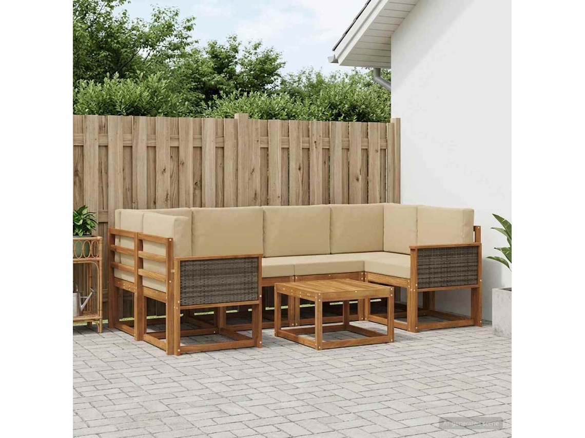 Vidaxl Conjunto De Sofás Para Exterior Com Almofada 5 Pcs Natural