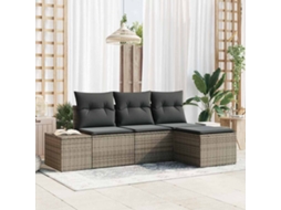 Vidaxl Conjunto De Sofá De Jardim 4 Unid. Cinzeto Vime Pe