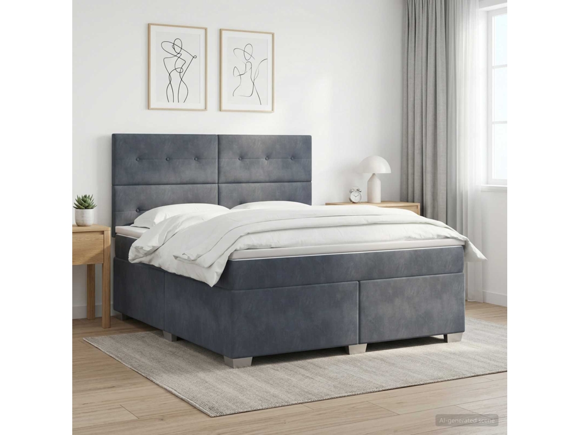Vidaxl Cama Box Spring Com Colchão Cinzento-escuro 140 X 190 Cm Veludo