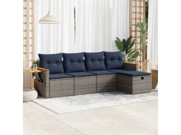 Vidaxl 5 Pcs Conjunto Sofás De Jardim C/ Almofadões Vime Pe Cinzento