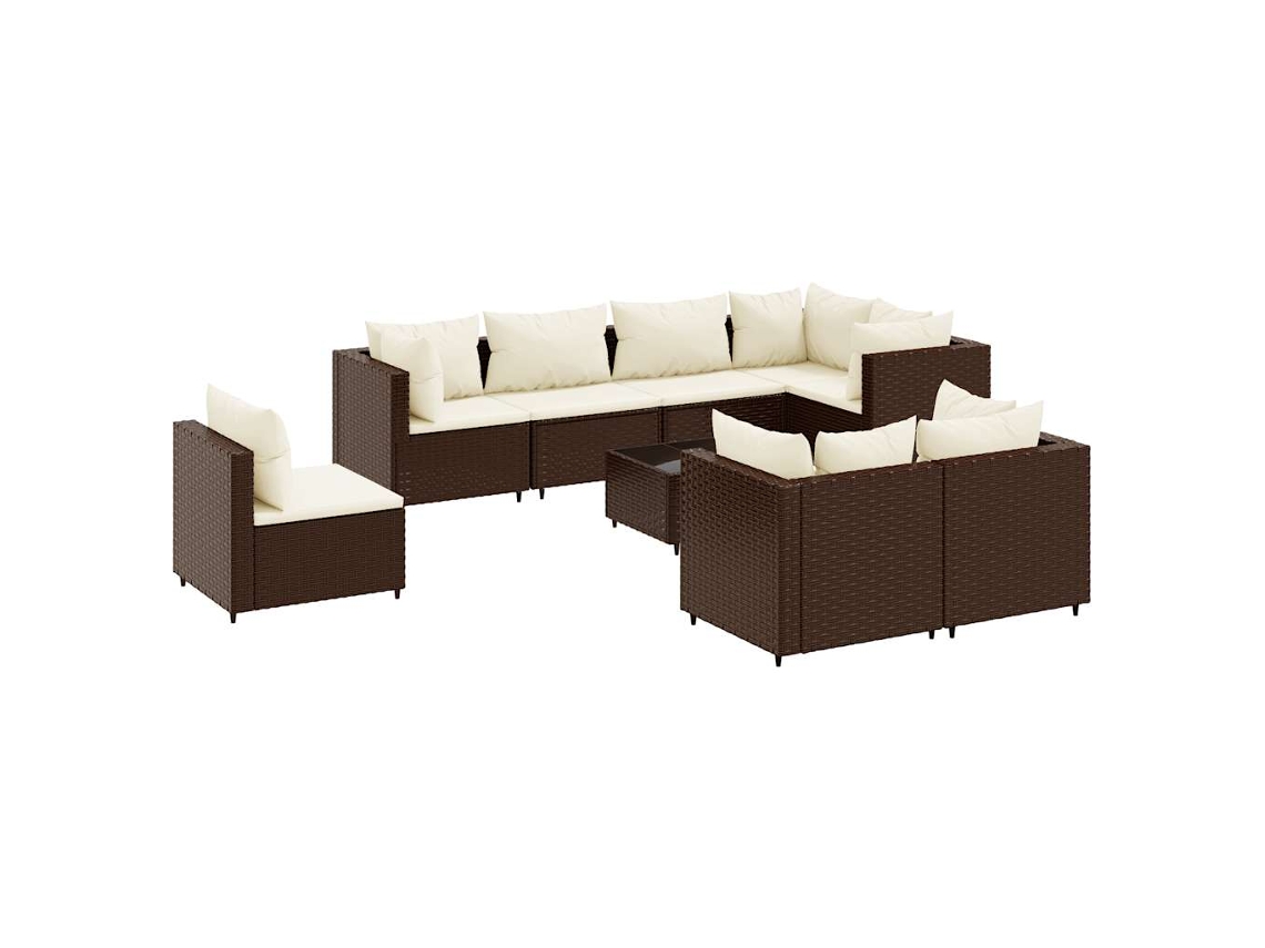 Conjunto 9 lounge de jardim c/ almofadões VIDAXL vime PE castanho