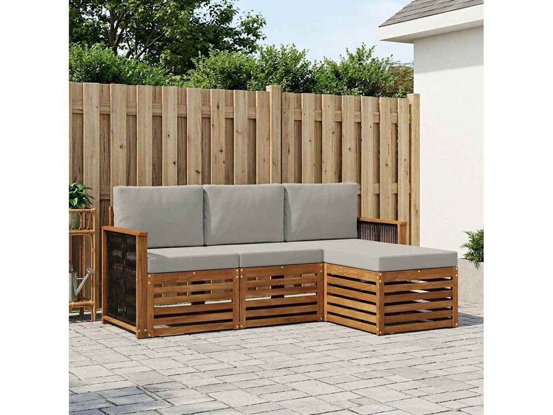 Vidaxl Conjunto De Sofás Para Exterior 4 Pcs Natural E Cinzento-claro