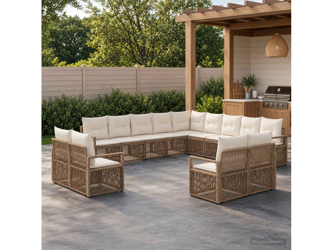 Vidaxl Conjunto De Sofá De Jardim 13 Unid. Bege Vime Pe