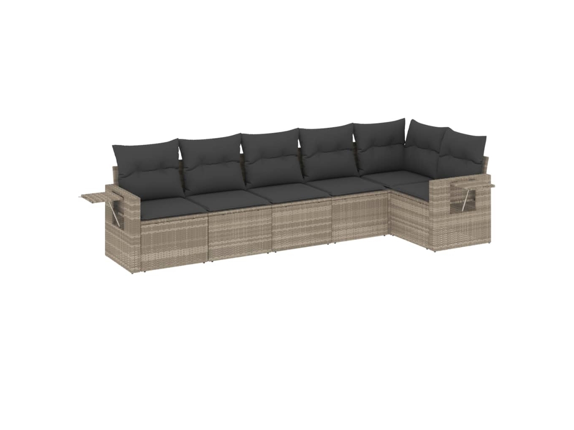 Conjunto 6 sofás jardim com almofadões VIDAXL vime PE cinzento-claro