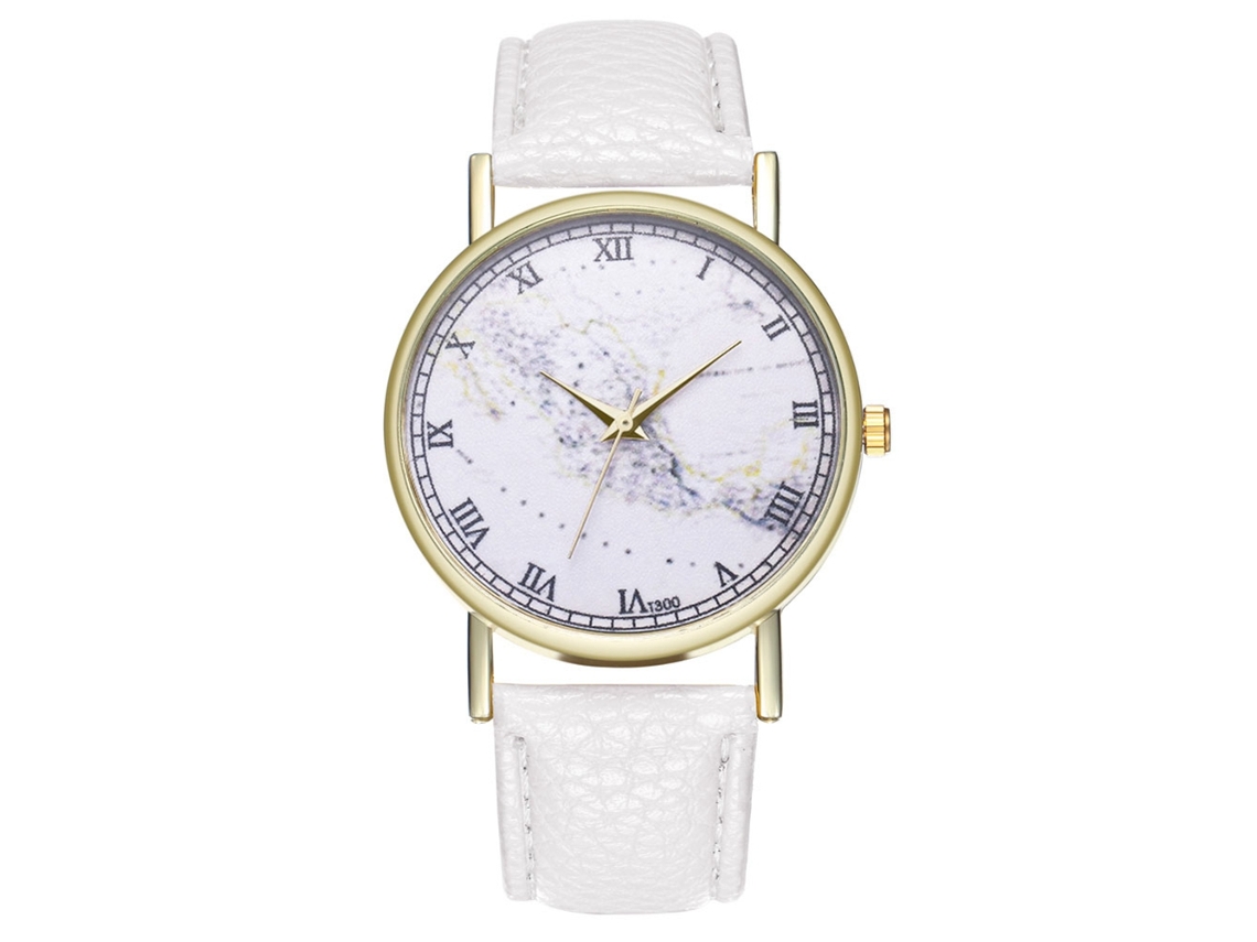 Relógio de Pulso Unisex de Couro Pu com Mostrador Clássico Romanos Branco
