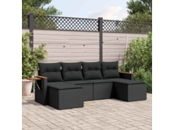 Vidaxl 6 Pcs Conjunto Sofás De Jardim C/ Almofadões Vime Pe Preto