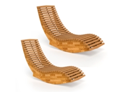 Conjunto de 2 Cadeiras de Balanço de Jardim VELTUS TRADE, Madeira, Design Ripado, Natural
