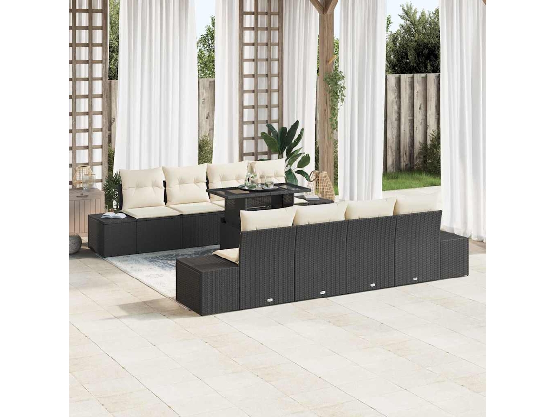 Vidaxl Conjunto De Sofá De Jardim 9 Unid. Preto E Creme