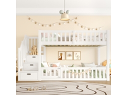Litera Infantil De 90x200 Cm, Blanca, Con Escalera Y Espacio De Almacenamiento.