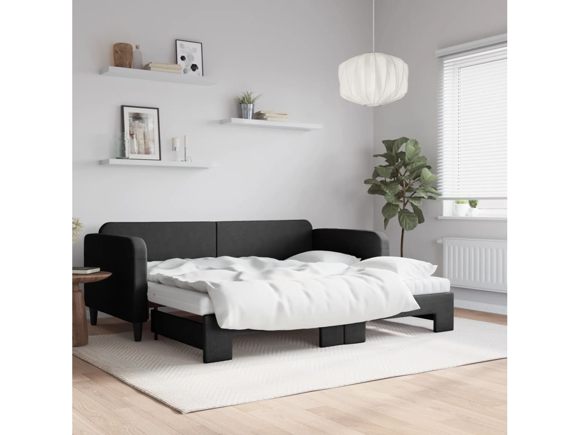 Vidaxl Sofá-cama Com Gavetão E Colchões 90x200 Cm Tecido Preto