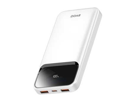 Bateria Externa 10000mah 22.5w Usb-c 2 Usb Display Led Branco