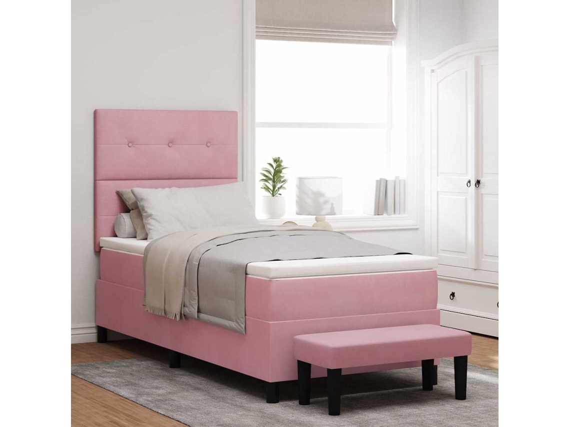 Vidaxl Cama Box com Cabeceira Rosa 200 X 100 Cm Veludo
