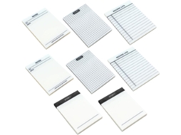 Blocos de notas com adesivos multifuncionais em PET transparente, 8 blocos de 50 folhas cada, sem marcas.