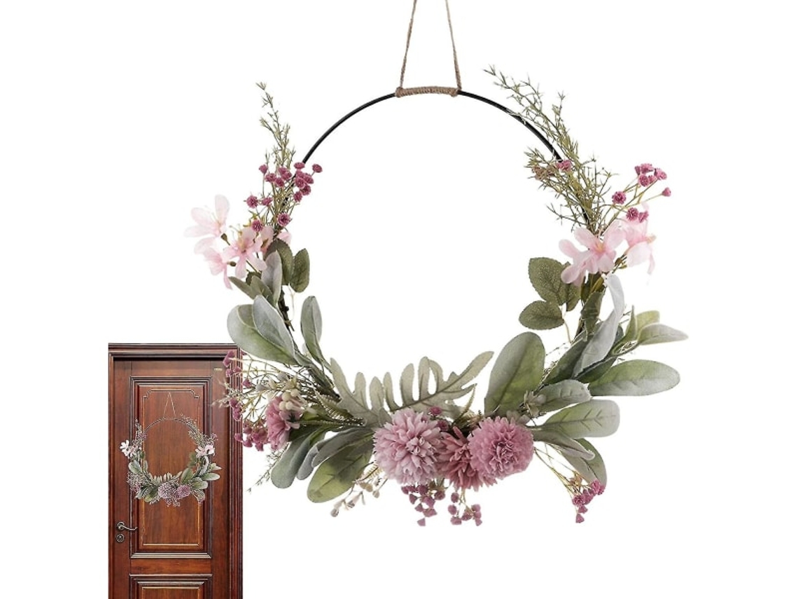 Flor Artificial Verde, Casamento Estilo Ins/guirlanda Decorativa Universal para Porta, Rosa Claro e Escuro AQUAFORGE