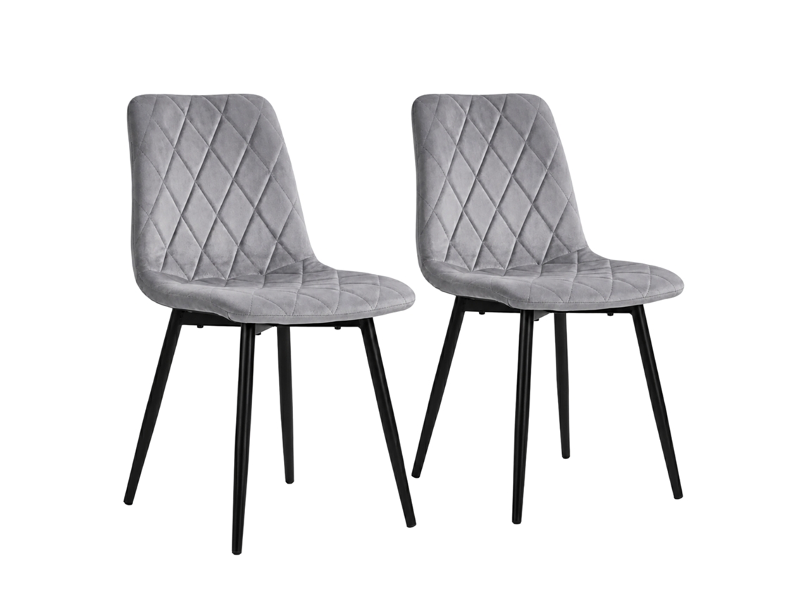 Cadeiras De Jantar Relaxdays, Conjunto De 2, Veludo, Pés Metálicos, 120 Kg, Sala De Estar E Cozinha, Estofadas, Cinza