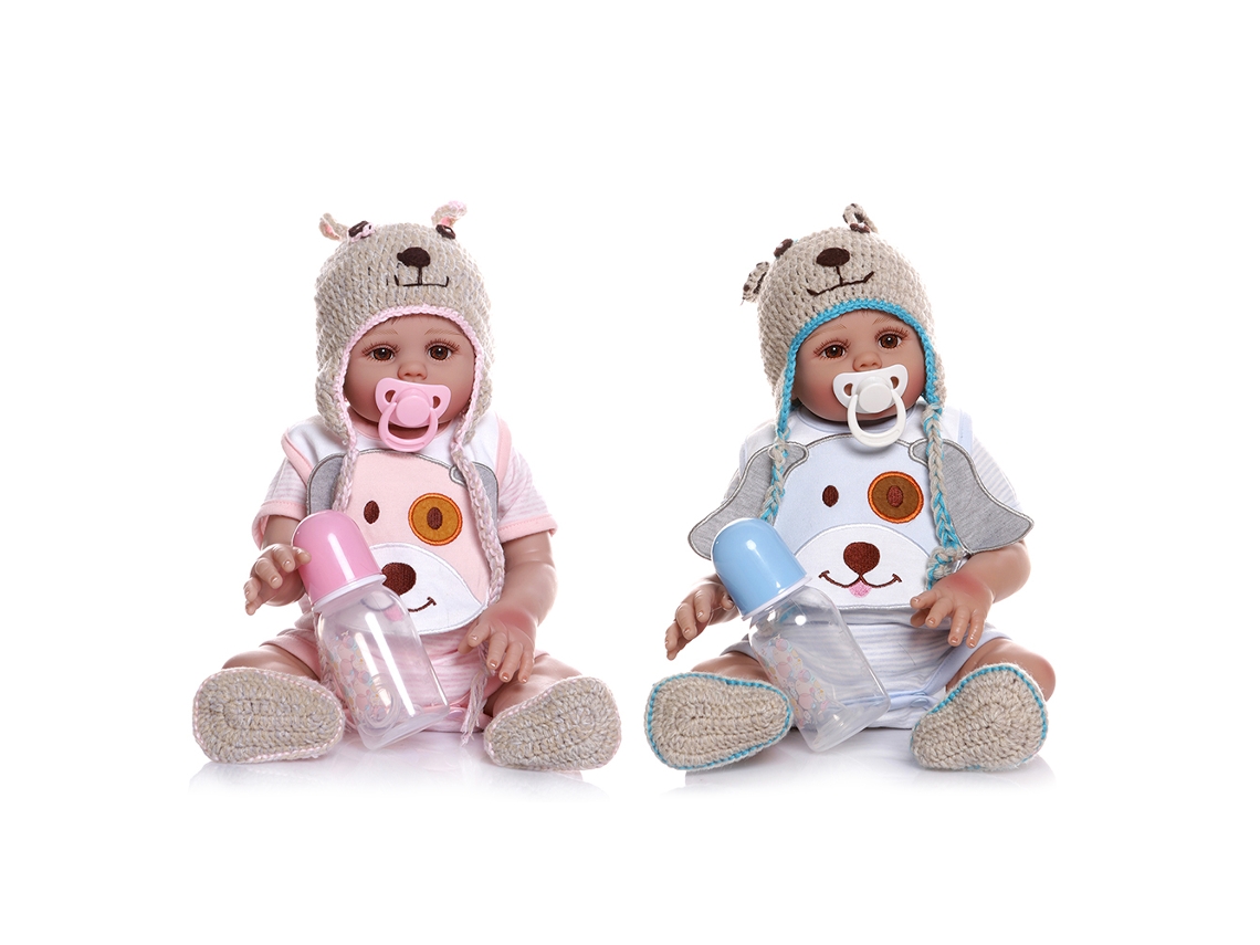 Mali boneca Reborn de Silicone 48cm Lifelike com Roupa de Cachorro Rosa e Acessórios