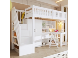 Hochbett 90x200cm Com Armário Prateleira Mesa Gavetas Nichos Branco Sem Colchão
