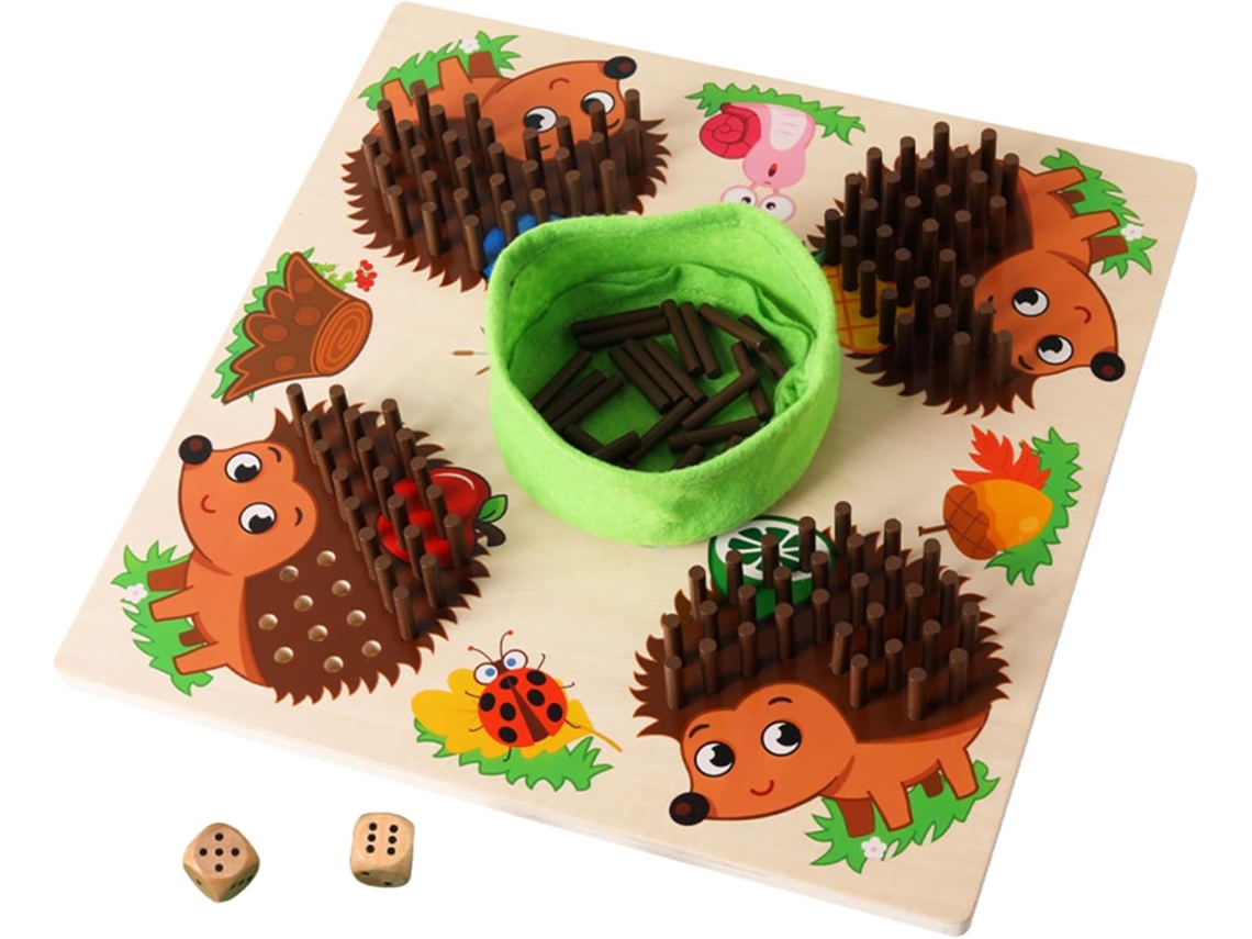 Jogo De Ouriço Com Varetas, Brinquedo Madeira Para Desenvolvimento Da