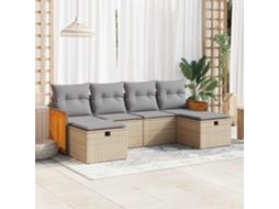 Vidaxl 6 Pcs Conjunto De Sofás P/ Jardim Com Almofadões Vime Pe Bege