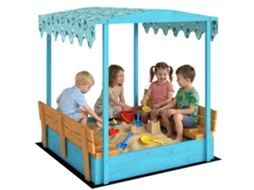 Caixa Areia Dinossauros Madeira Abeto, 3 6a. 134,5x127,5x130cm Azul