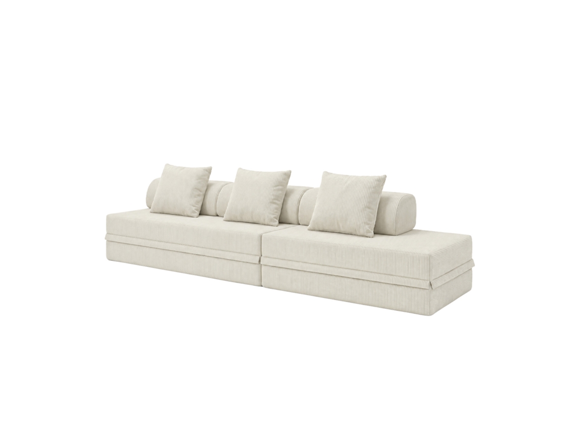 Sofá Modular 3+2 Lugares Convertível Veludo Regular Bege SKOFFA