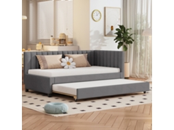 Cama Estofada 90x200 Sofá-cama Ripas Veludo Cinza