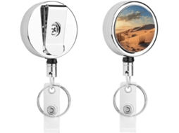 Porta Crachá Retrátil Sand Dunes Com Clipe Cinto E Argola Chaveiro, Clipe Cordão De Metal, Porta Crachá
