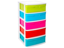 Bloco De Gavetas De Plástico Sena, 5 Gavetas Multicoloridas, Torre De Organização Multiusos, Arrumação, Escola, Casa, Fabricado Em Espanha Acan
