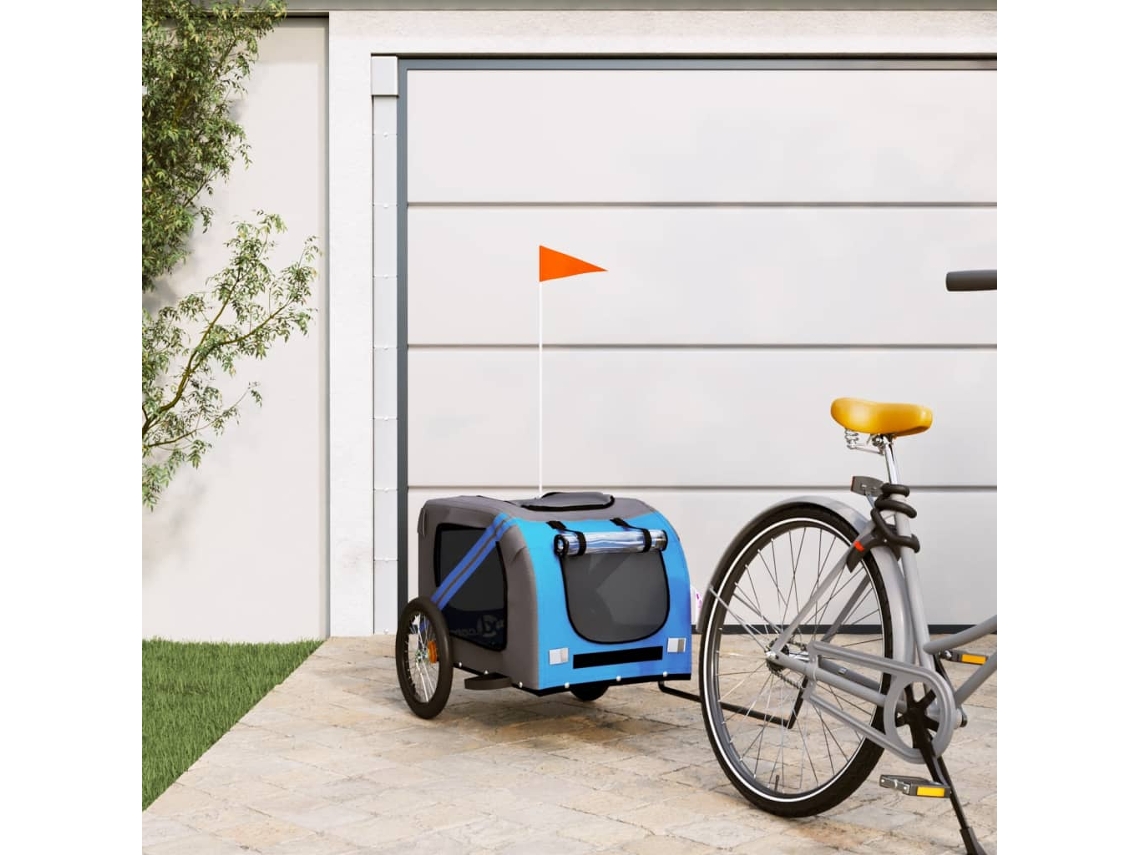 Vidaxl Reboque Bicicleta P/ Animais Tecido Oxford/ferro Azul/cinza