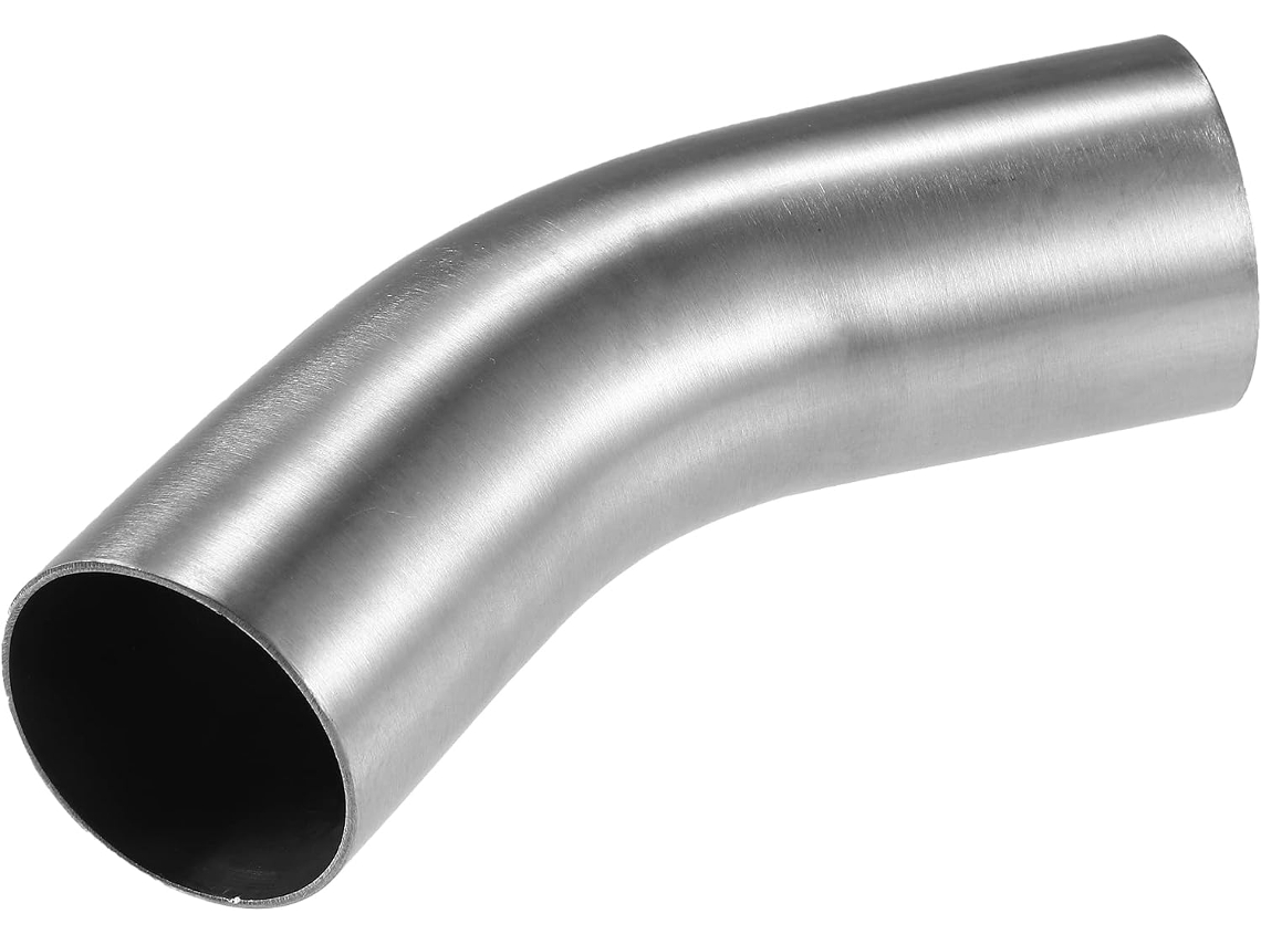 Cotovelo de escape de 45° com diâmetro externo de 2 polegadas, cor prata, 1 peça, em aço inoxidável SS304 | Diâmetro externo de 2 polegadas, espessura de 0,65 polegadas, SS304, universal, fácil de instalar