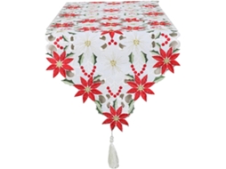 Caminho de Mesa Decorativo Natal, 40x85 Cm, em Poliéster com Estampa Floral Vazada. Ideal para Decoração Mesas
