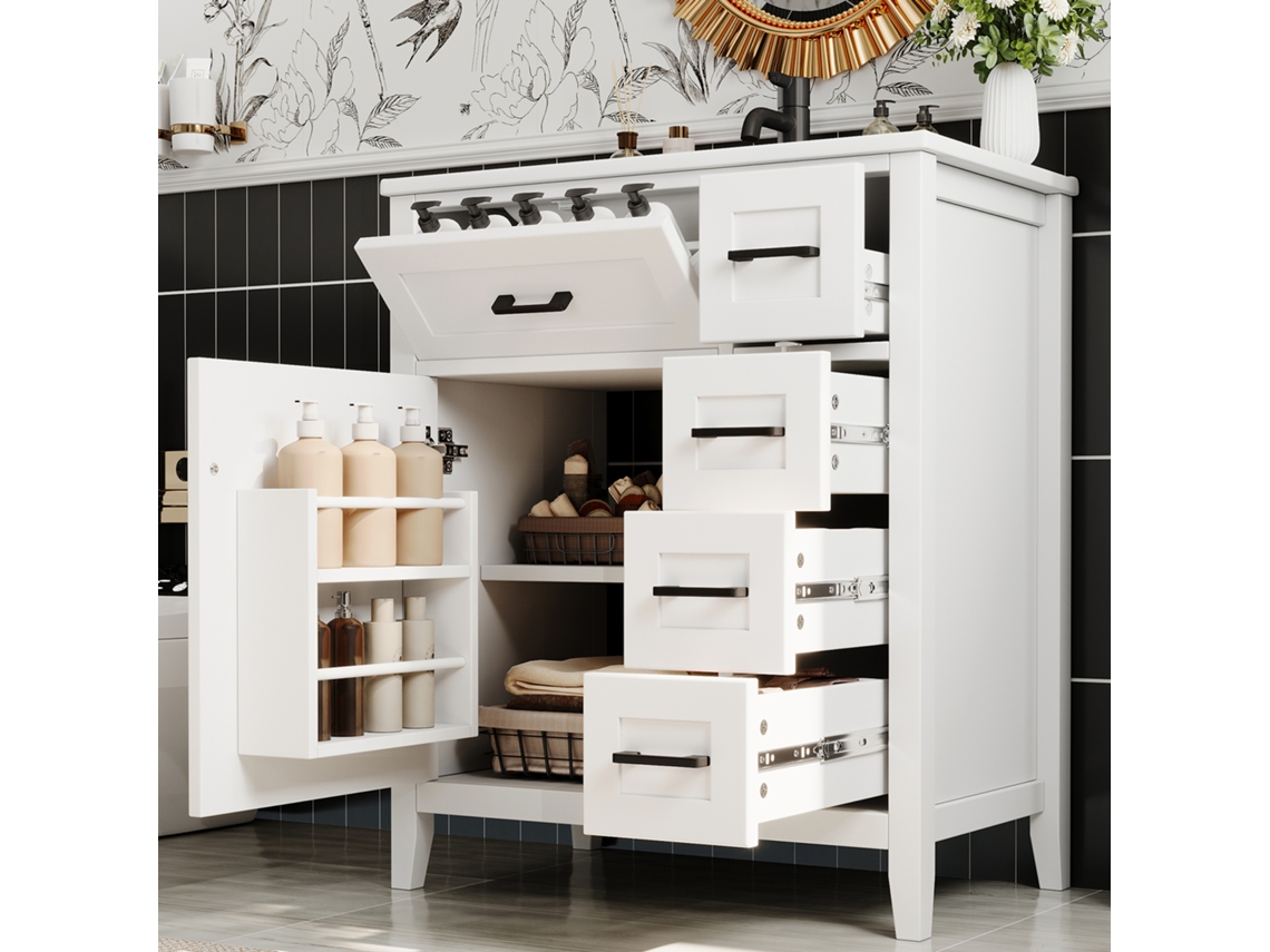 Móvel de Banheiro Independente VELTRIX com 4 gavetas 76x46x90cm laqueado branco