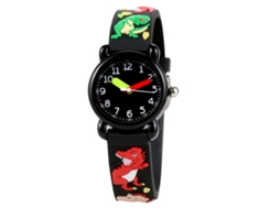 Relógio infantil ATS de quartzo com pulseira de PVC à prova d'água e design de dinossauro animado para crianças.