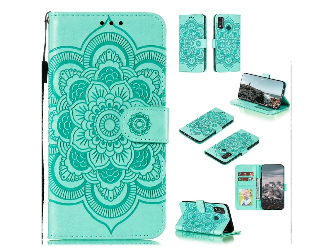 Capa De Couro Pu Com Estampa De Mandala Em Relevo, Formato Flip Horizontal, Com Suporte, Compartimentos Para Cartões, Carteira E Cordão Para Huawei Ho