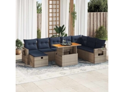 Vidaxl 9 Pcs Conjunto Sofás Jardim Almofadões Vime Pe/acácia Cinzento