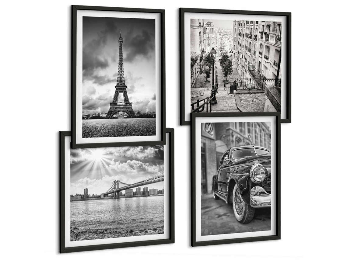 Quadros Decorativos Para Parede Ponte Cidade Inscrições Vista De Pássaro Moldura Preta Quadros Para O Escritório Espelharte (conjunto De 4 Imagens)