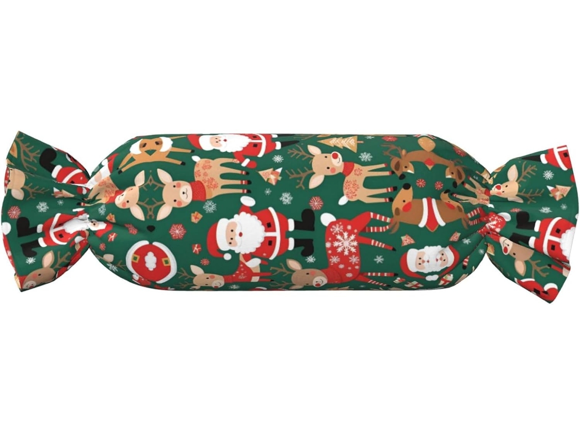 Almofada Cilíndrica Estampa de Papai Noel e Renas Suporte Pescoço Ajustável 100 % Poliéster Ideal para