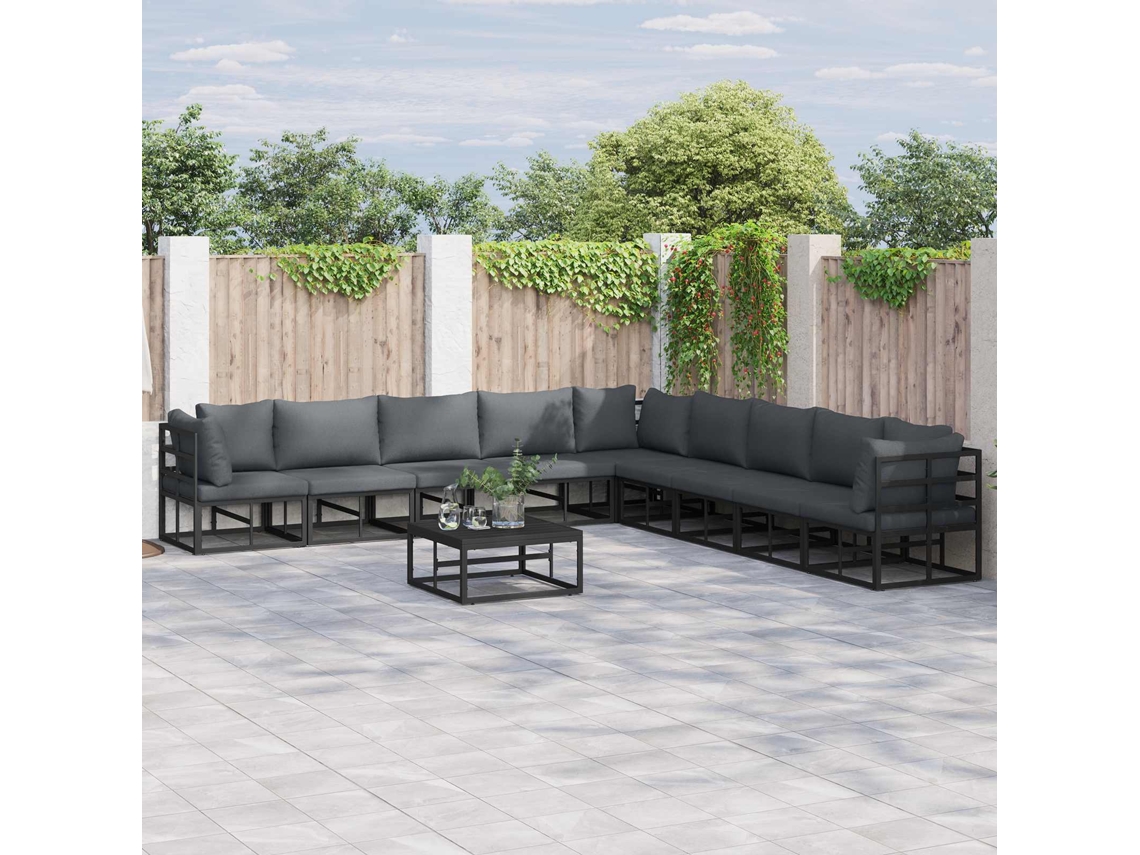 Vidaxl Conjunto De Sofá De Jardim 9 Unid. Preto Alumínio