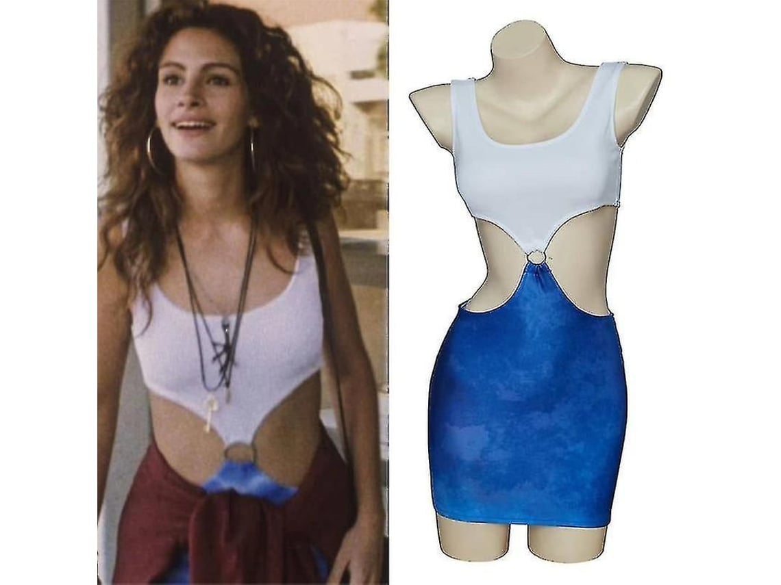 2026 traje Sexy Julia Roberts Cosplay Filme Pretty Woman Vestido Azul Sem Mangas Modal Feito na China