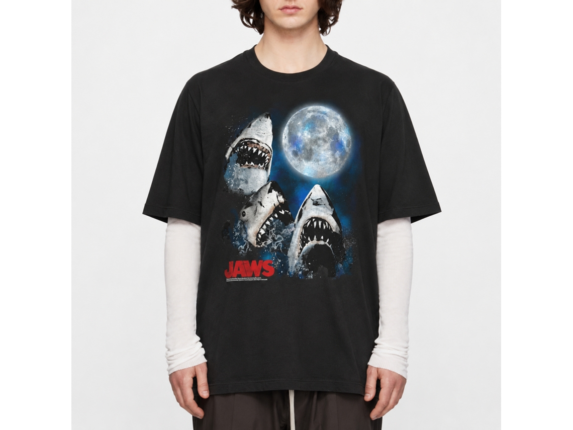 Rockinstone Jaws Movie Three Shark Moon Black Adult T-shirt Size:xl