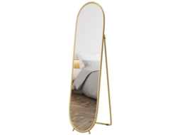 Espelho De Pé Oval 160x40 Cm De Corpo Inteiro Com Moldura Metálica Suporte E 2 Formas De Utilização Dourado