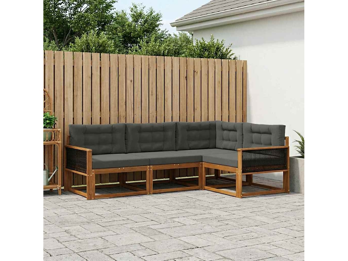 Vidaxl Conjunto De Sofás Para Exterior 4 Pcs Natural E Antracite