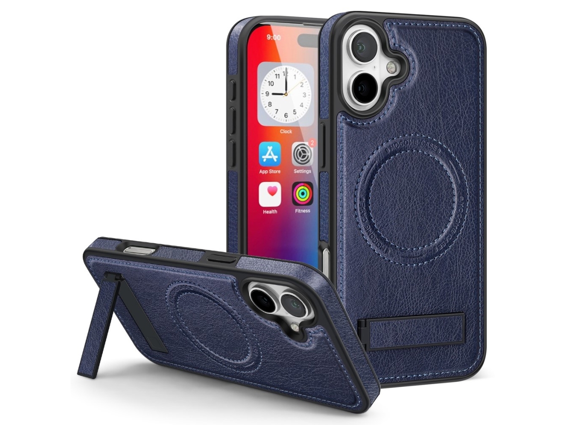 Casa Em Tpu Pele Pu Magnético Com Suporte, Compatível Com Magsafe Para Apple Iphone 16 Plus - Safira