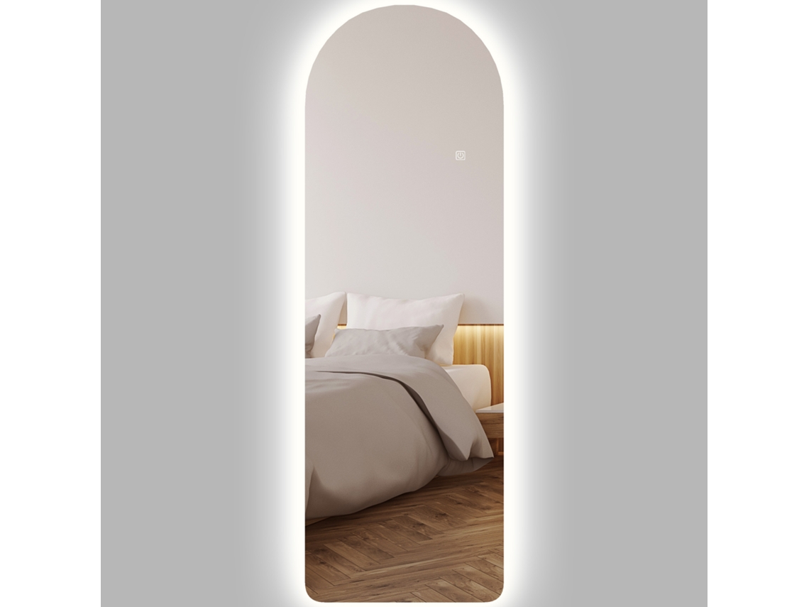 Espelho De Parede Arqueado 120x40 Cm Com Led, Brilho Variável E 3 Tons De Iluminação, Modelo Transparente.