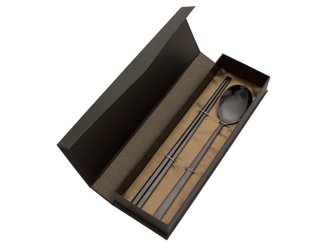 (preto - Conjunto De 2 Peças) Conjunto De Colher, Pauzinhos E Talheres Em Aço Inoxidável