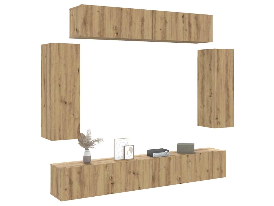 Vidaxl Conjunto de Armário Tv Parede 6 Pcs Madeira Carvalho Artisiano
